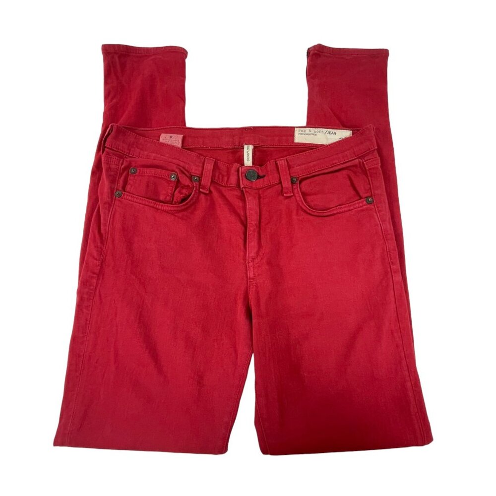 Rag & Bone Skinny Zipper Denim Jean Sz 28 Womens Red Cotton Stretchy‎